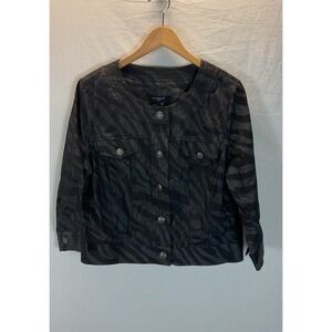 Sandro Black Zebra Cropped Jacket topper button front Size PL office City classy